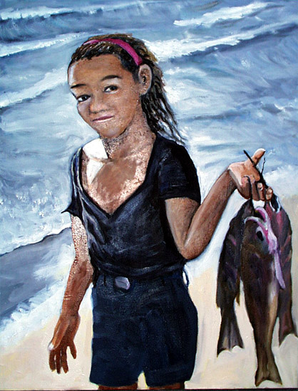 Girl carrying Fish  on Lake Nicaraqua by Alan Powell 