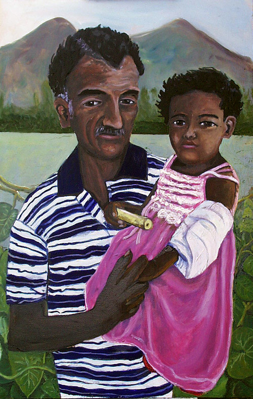 Grandfather with bandage grand-daughter; Revis Nicaragua by Alan Powell 