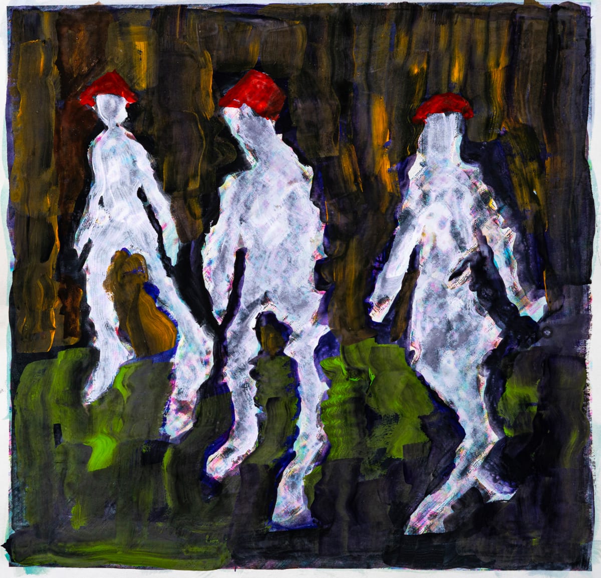 Long Walk: Red Hats at Night by Alan Powell 