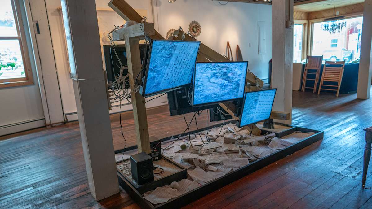 Love Letters in a Flood by Alan Powell  Image: Commission via the Prattsville Art Center. This piece tells the fictional story of a 25-year-old woman trapped in her house by the floodwaters of the 2011 Hurricane Irene, which washed away many buildings in Prattsville, NY. 