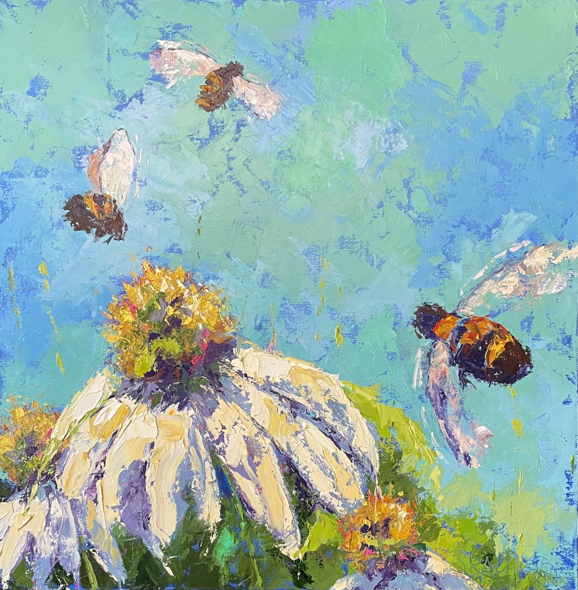 Coneflowers with Bees 