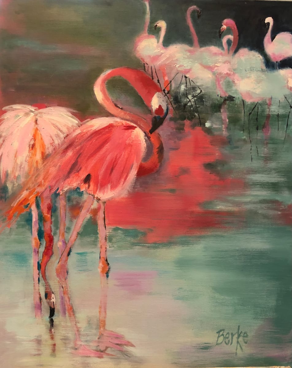 Flaming Flamingoes by jane berke 