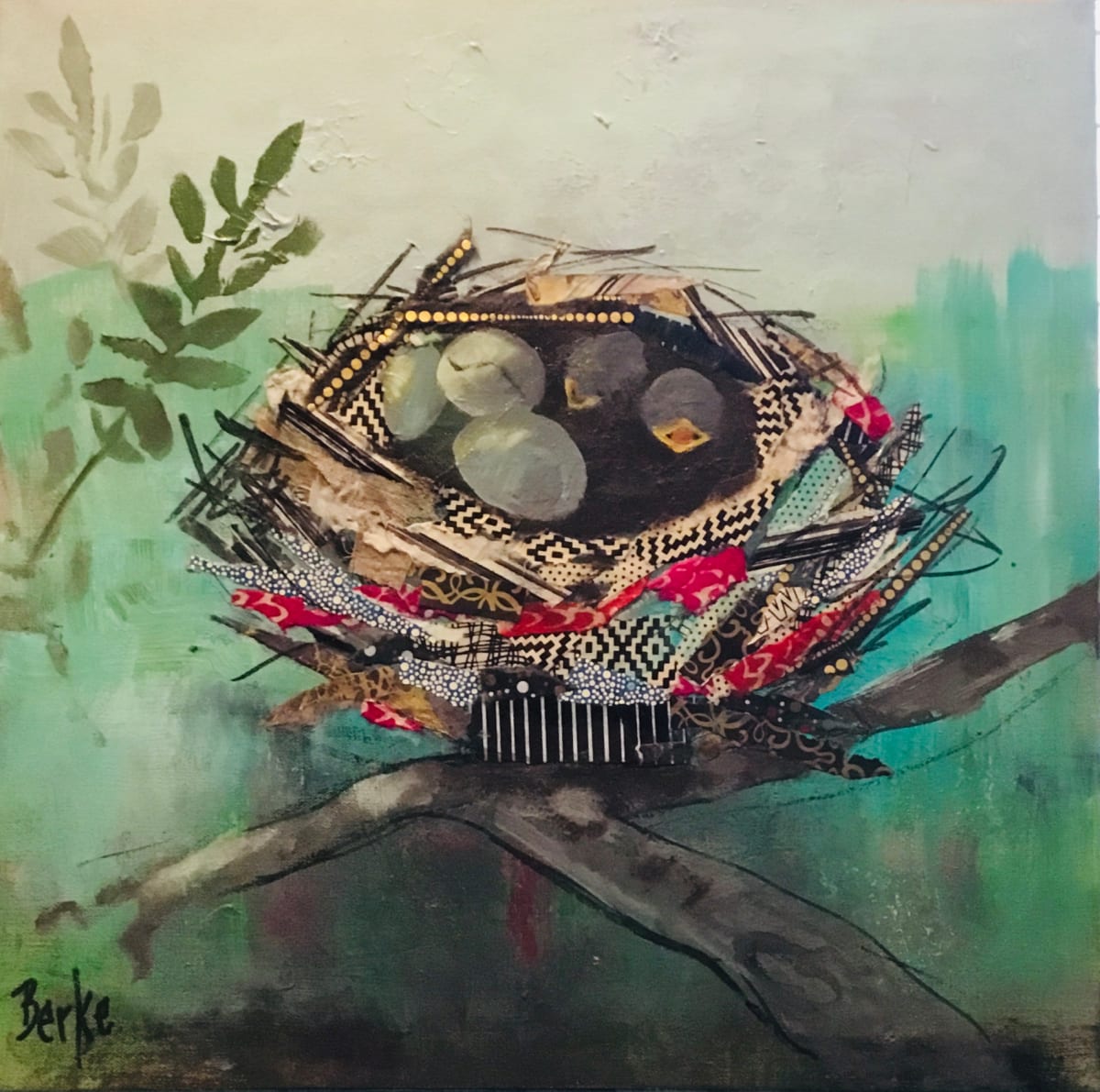 We Are Family by jane berke  Image: Baby birds and hatchlings in mixed media nest.