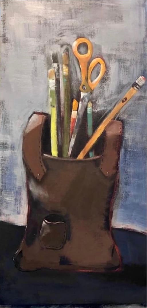 Art Supplies  Image: Paint brushes, pencils, etc…in cute clay pottery holder