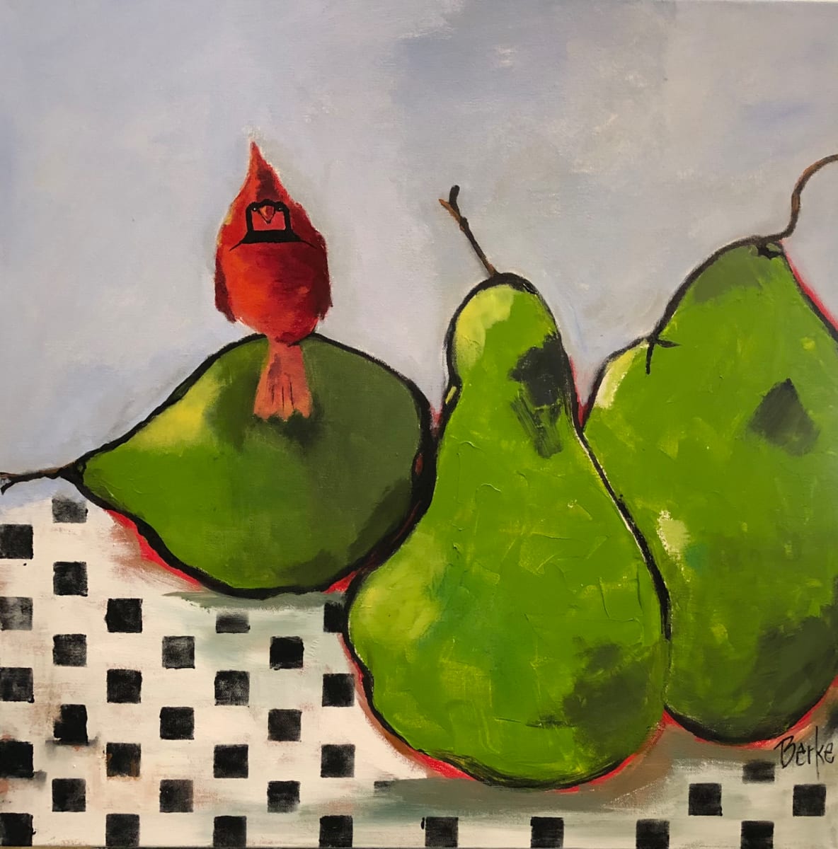 Perched Pears by jane berke  Image: Funky little bird and pears