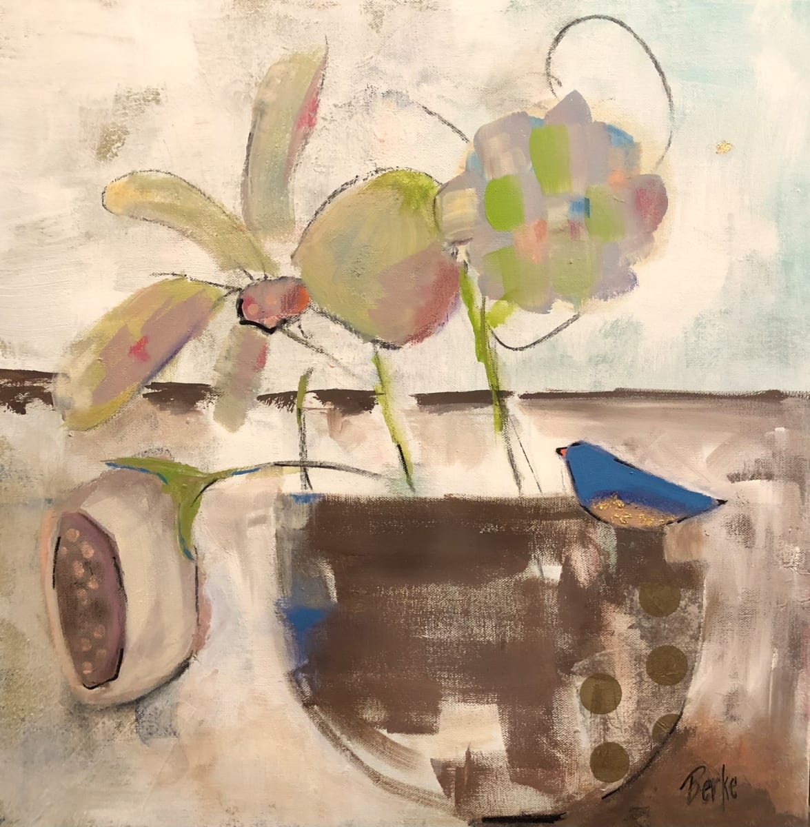 Here’s Hoping by jane berke  Image: Floral and happy blue bird 