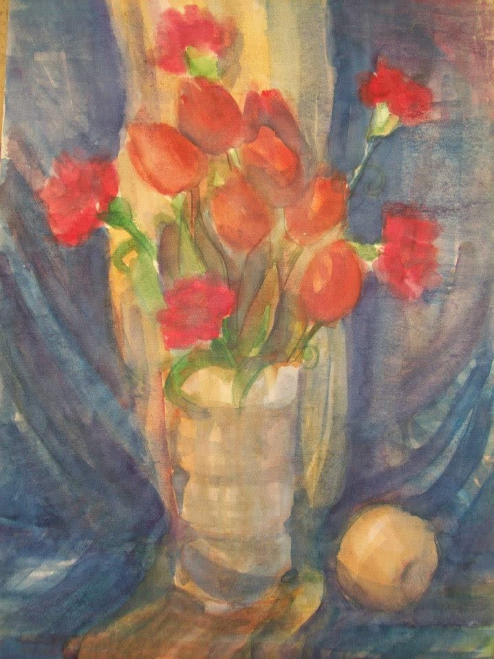 Watercolor Still Life / Tullips and Carnations by Gallina Todorova 