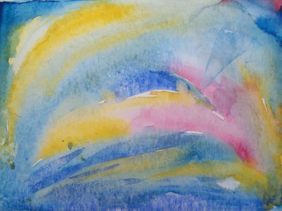 Watercolour Sketch with pink and blue by Gallina Todorova 
