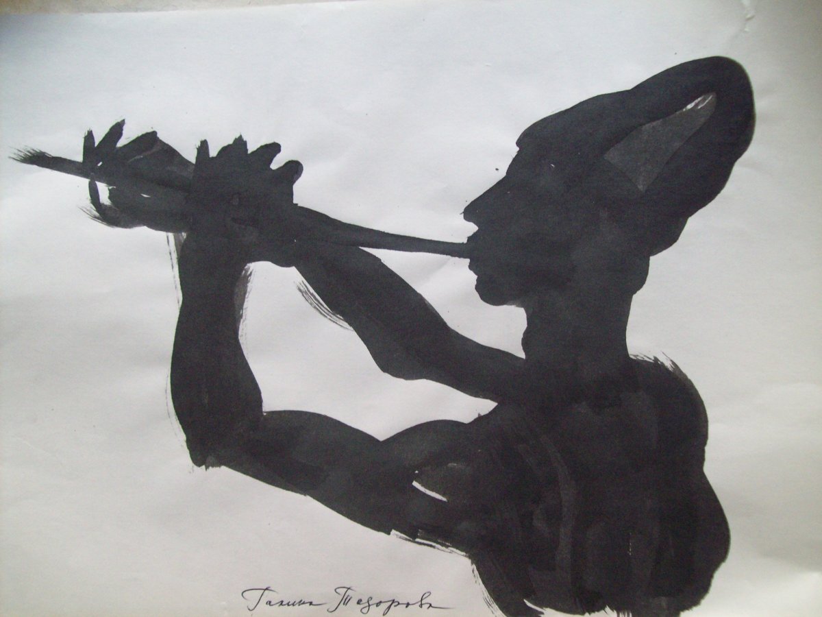 Musician/ Preliminary work for a linocut by Gallina Todorova 