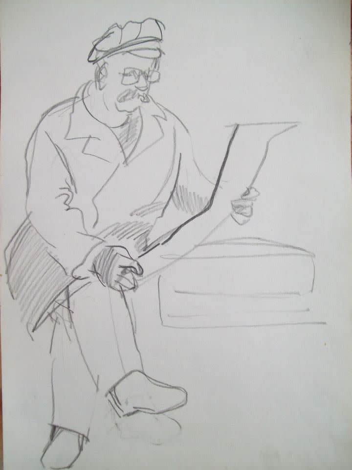 Man with a hat, reading newspaper by Gallina Todorova 