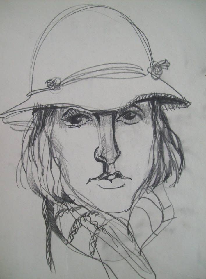 Preliminary drawing for a linocut Selfportrait by Gallina Todorova 