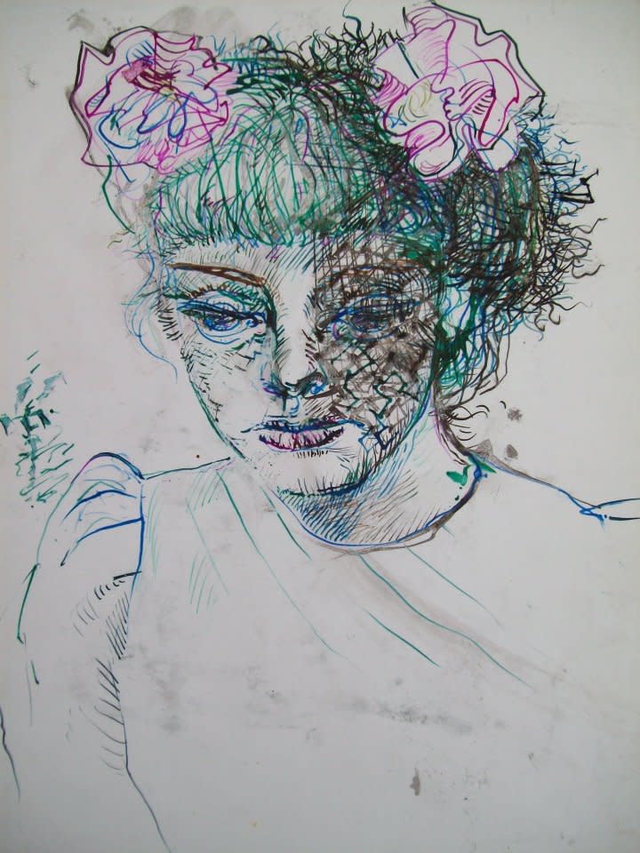 Little girl with pink bows and green hair by Gallina Todorova 