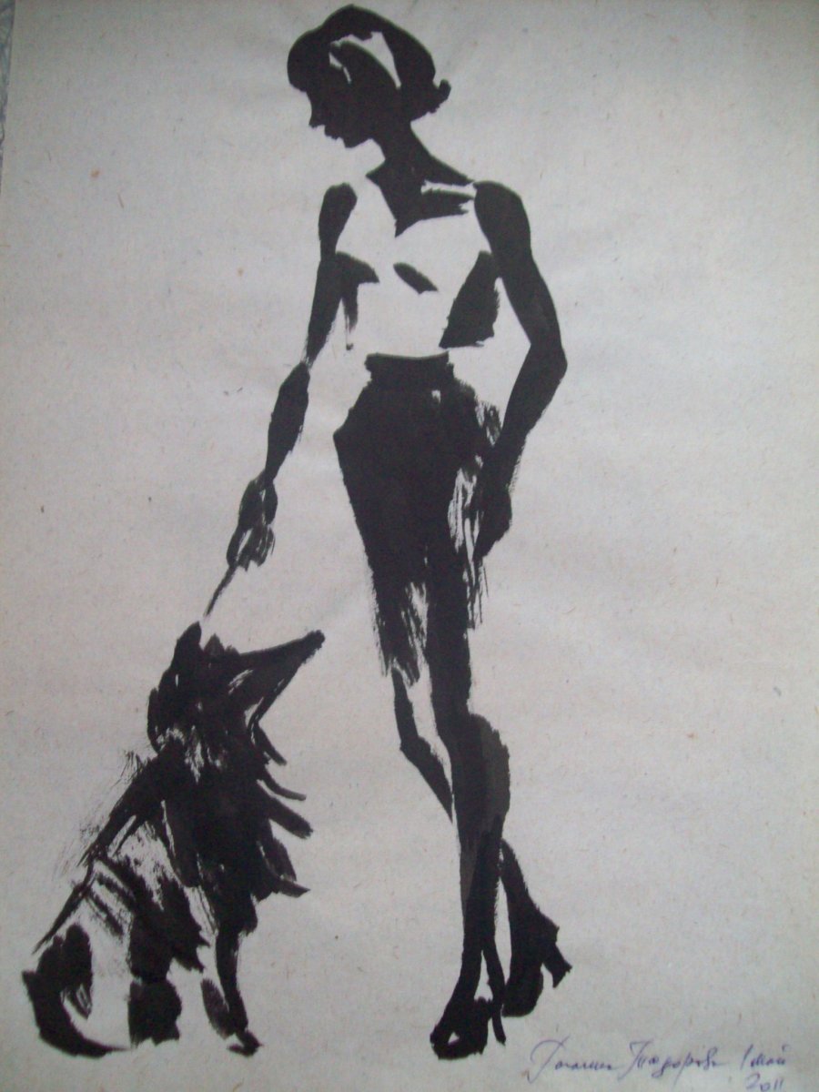 Young Lady witth a dog by Gallina Todorova 