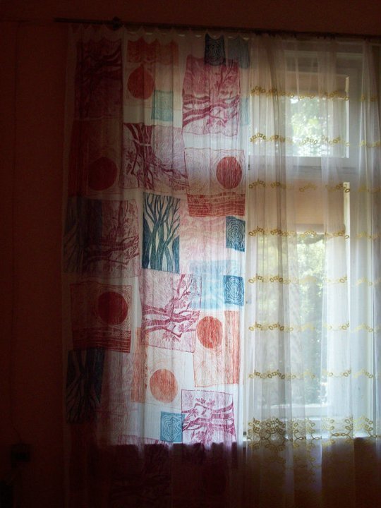 Curtain with linocut stamps by Gallina Todorova 