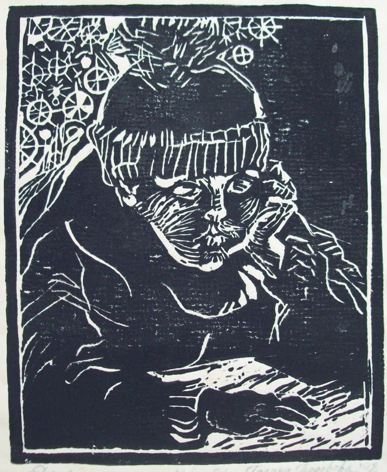 Boy with winter pompon hat by Gallina Todorova 