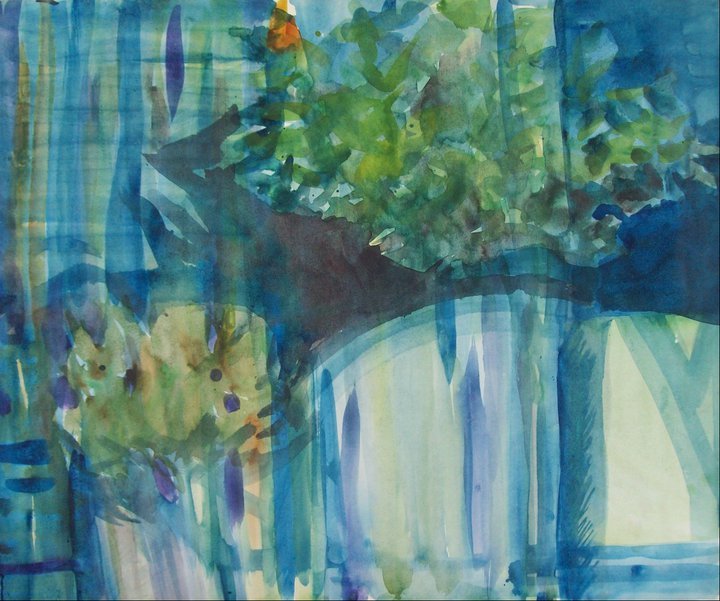 Night trees behind a lace curtain by Gallina Todorova 