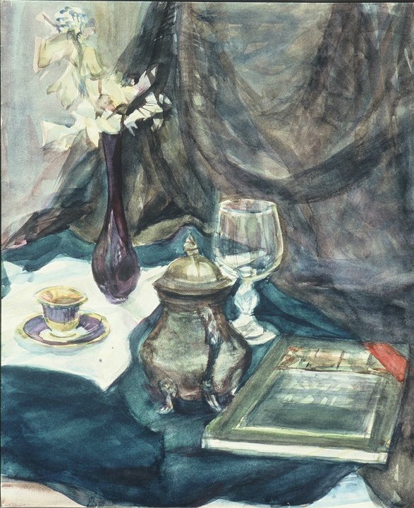 Still life with book and a glass by Gallina Todorova 