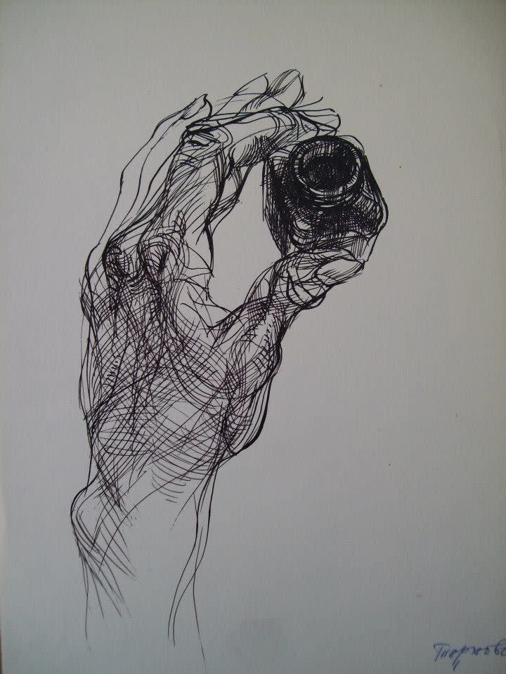 Hand with ink bottle by Gallina Todorova 