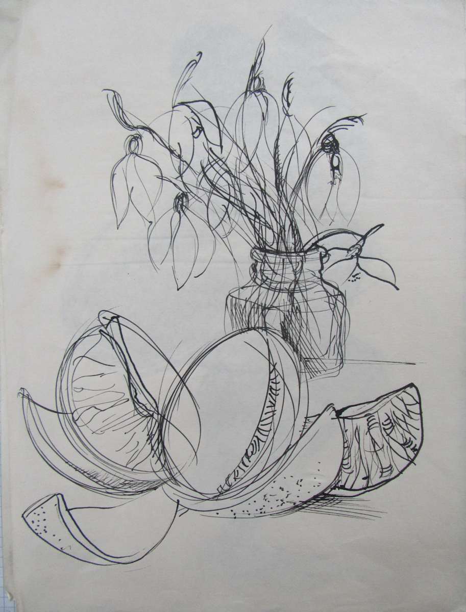 Still life with snowdrops and an orange by Galina Todorova 