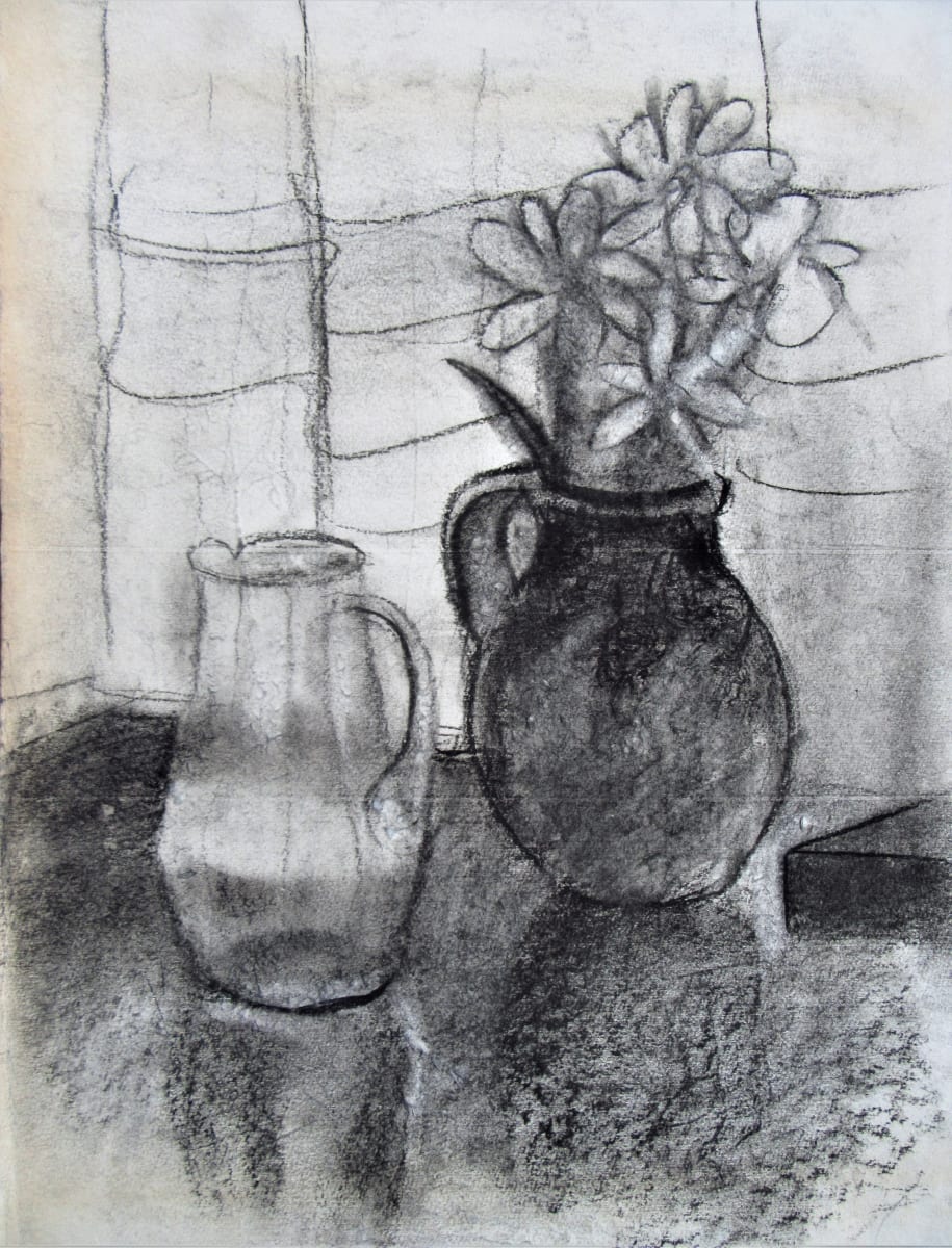 Still Life with a flower pot and a glass jug 