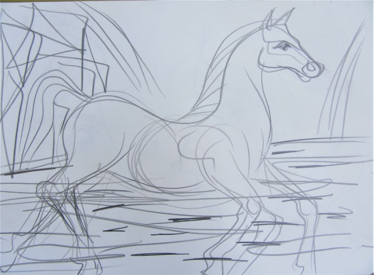 Horse entering a river, Image 1.
