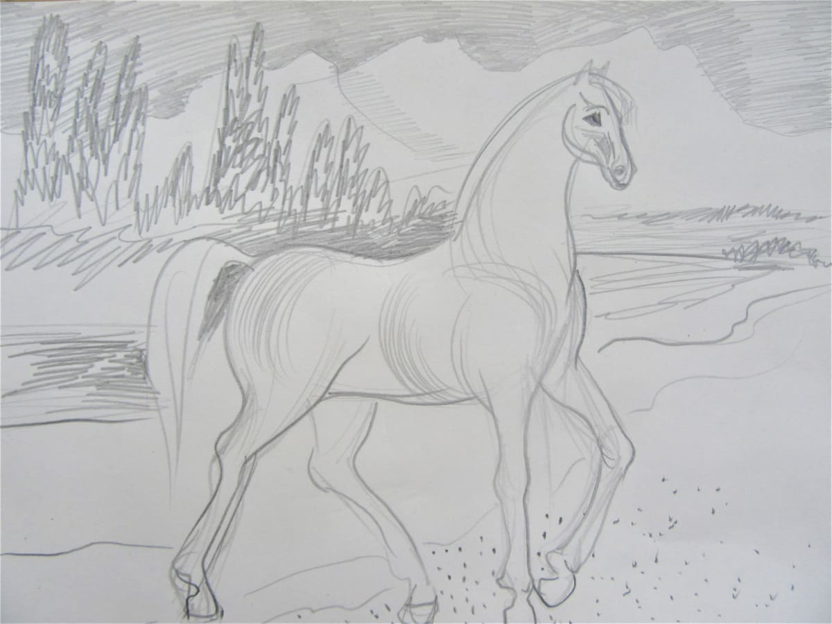 Horse with a mountain landscape 