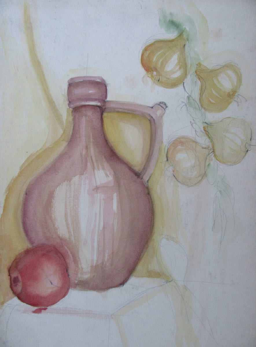 Still life with onion brade and red apple 