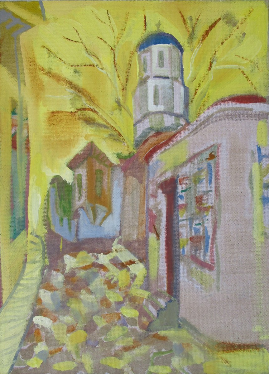 St Konstantin and Elena Church Bell Tower with yellow sky by Galina Todorova 