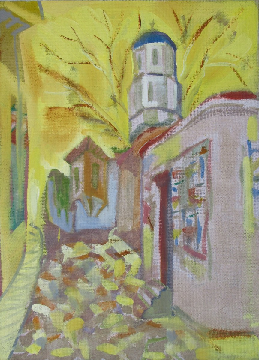St Konstantin and Elena Church Bell Tower with yellow sky by Gallina Todorova 