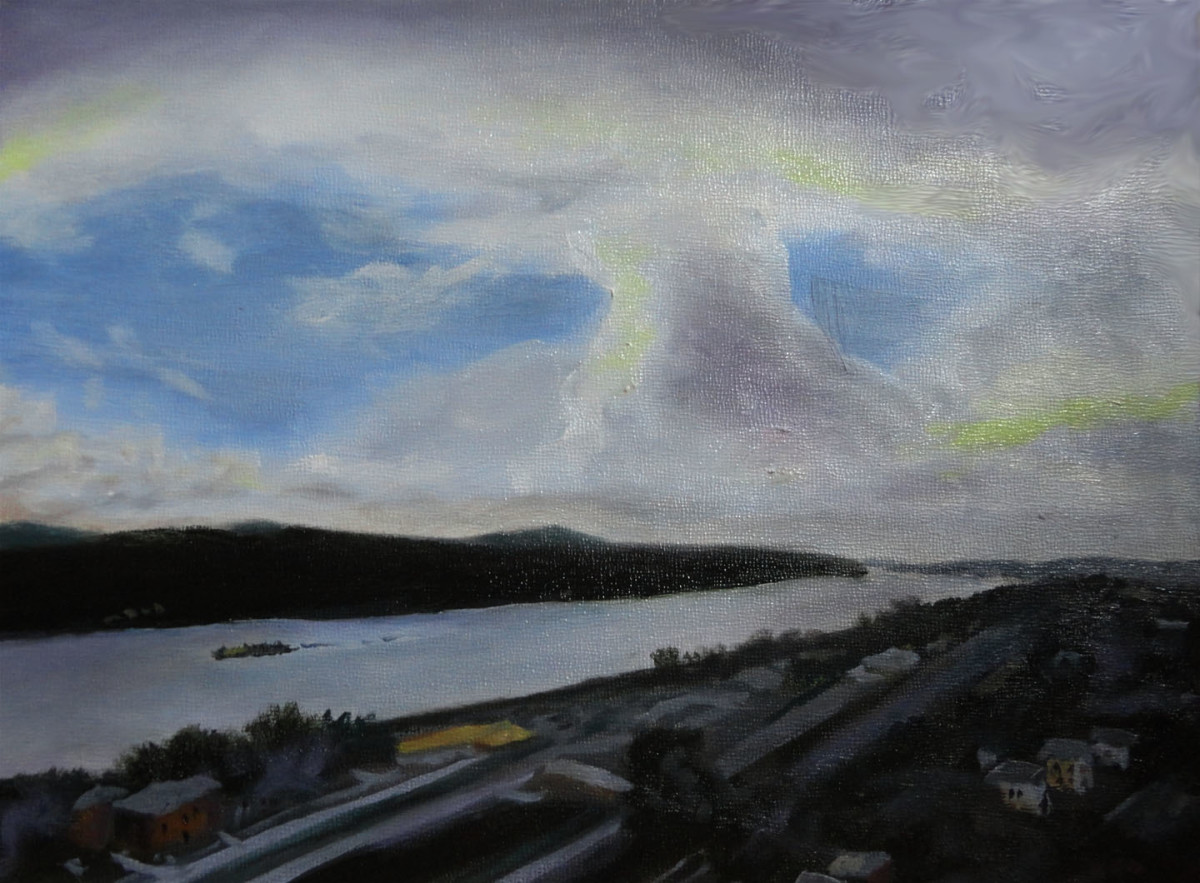 Storm Moving Over Poughkeepsie River by Laurie Waite-Fellner 
