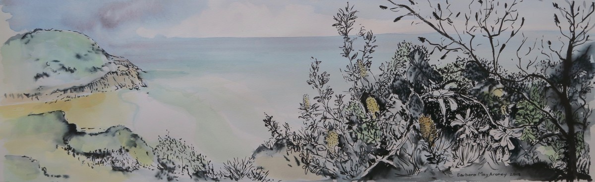 Coastal - Beach and Banksia by Barbara Aroney 