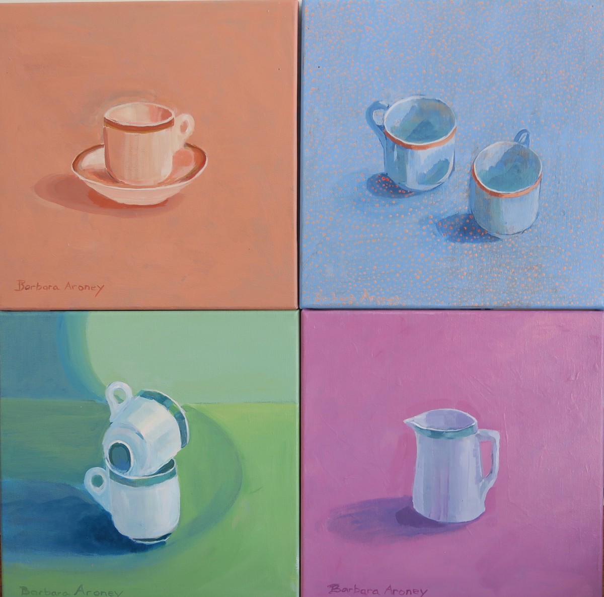 Four Square:  Four colours - Orange, Green, Blue, Pink by Barbara Aroney 