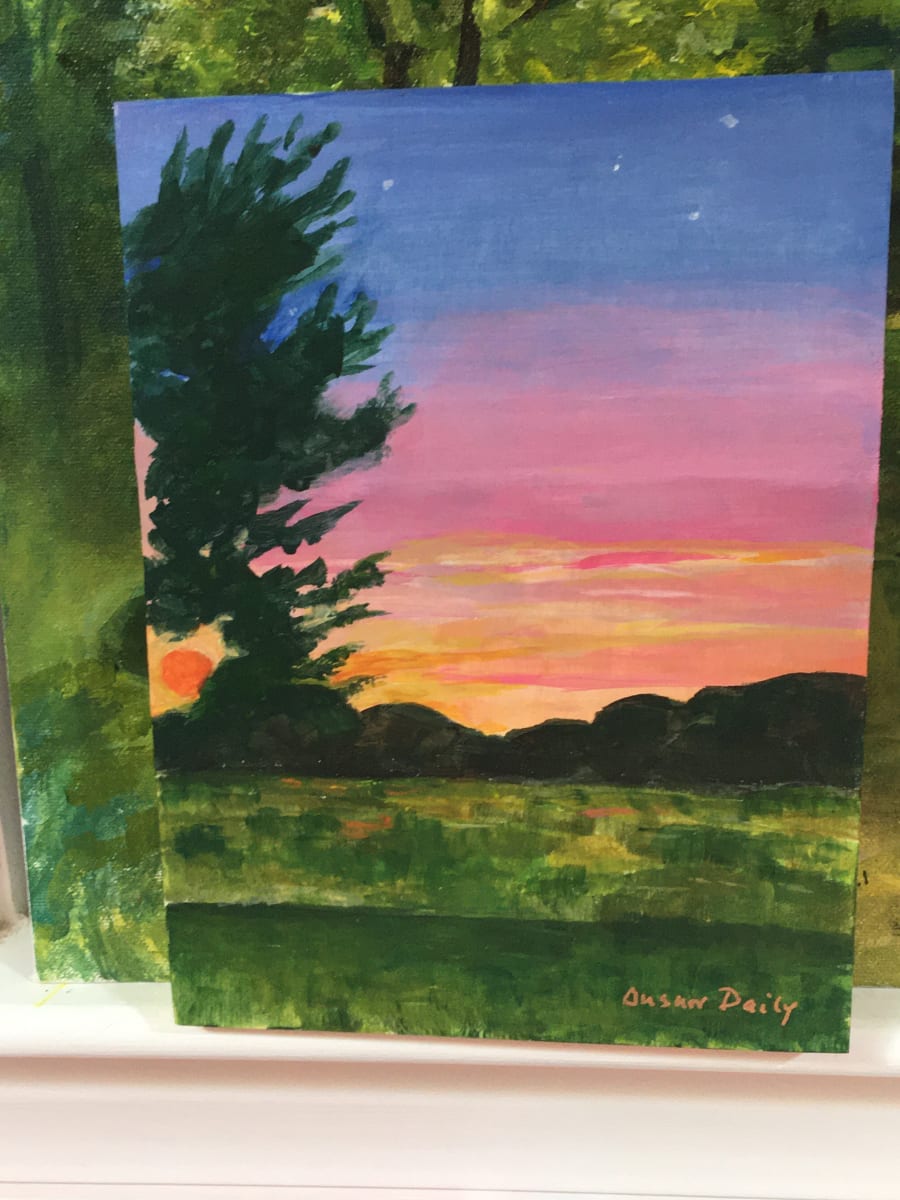 Solstice Sunset  Image: Done plein air (that is outdoors in one painting session) at the meadow near Doylestown Airport.