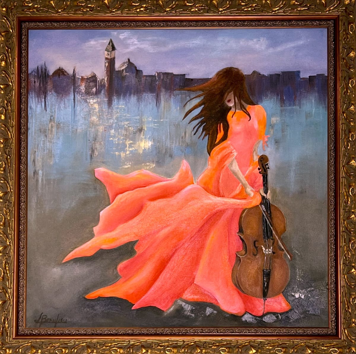 Venezia Interlude by Louise S Beaulieu  Image: Venezia Interlude - Pausing the cello during Aqua Alta at Saint Mark's Square