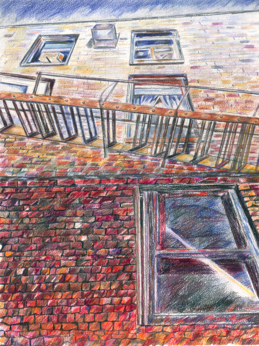 "Fire Escape on a Brick Building" by Candace Hardy 