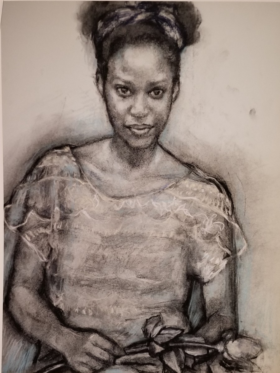 Portrait of Young Woman with Rose by Nancy Jaramillo 