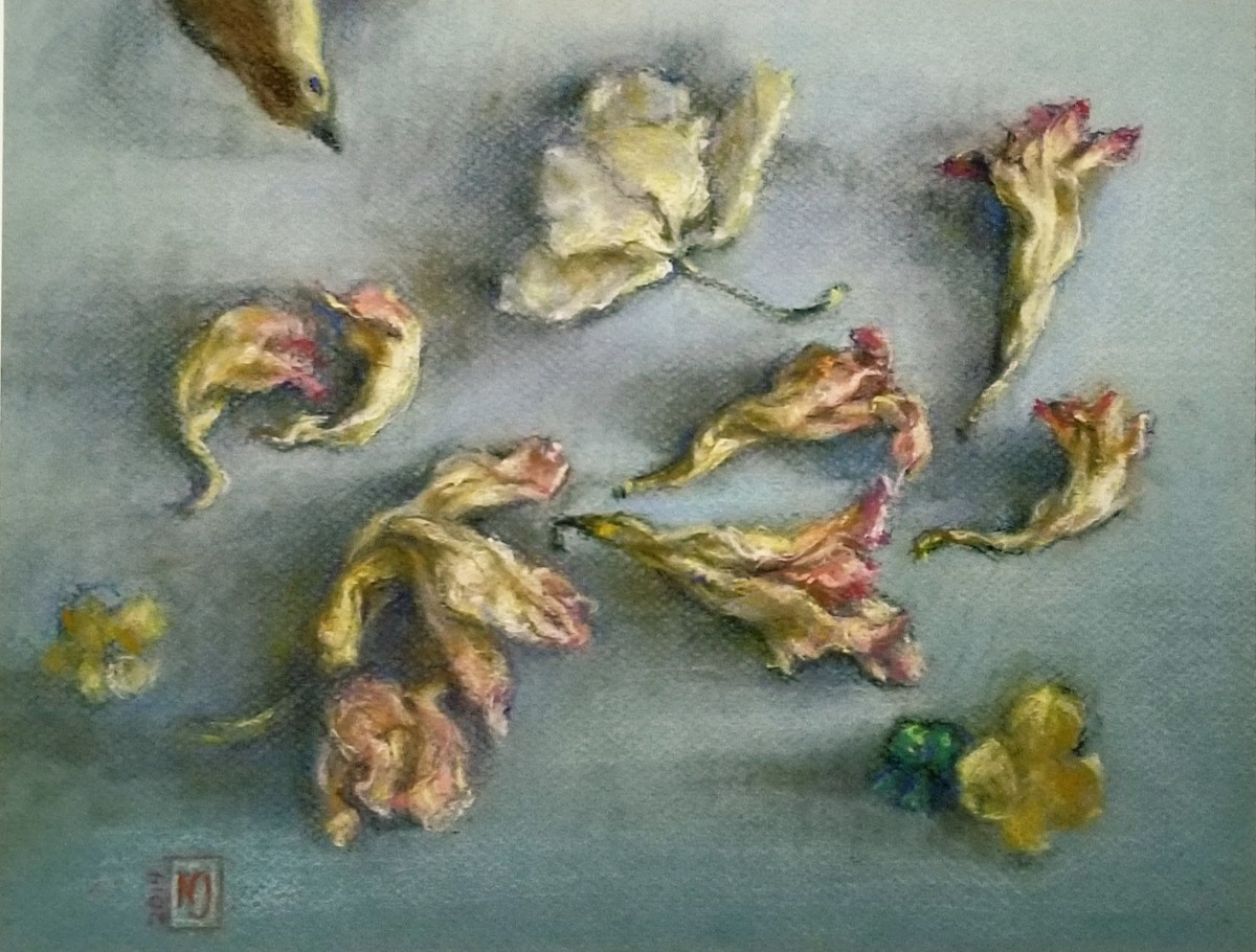 Blossoms with Frog and Bird by Nancy Jaramillo 