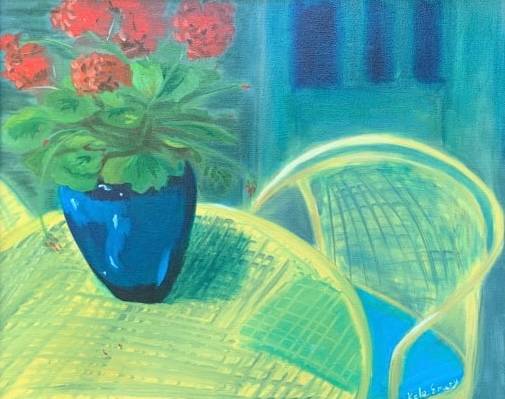 Yellow Chairs Red Geranium by Kate Emery, Image 2.