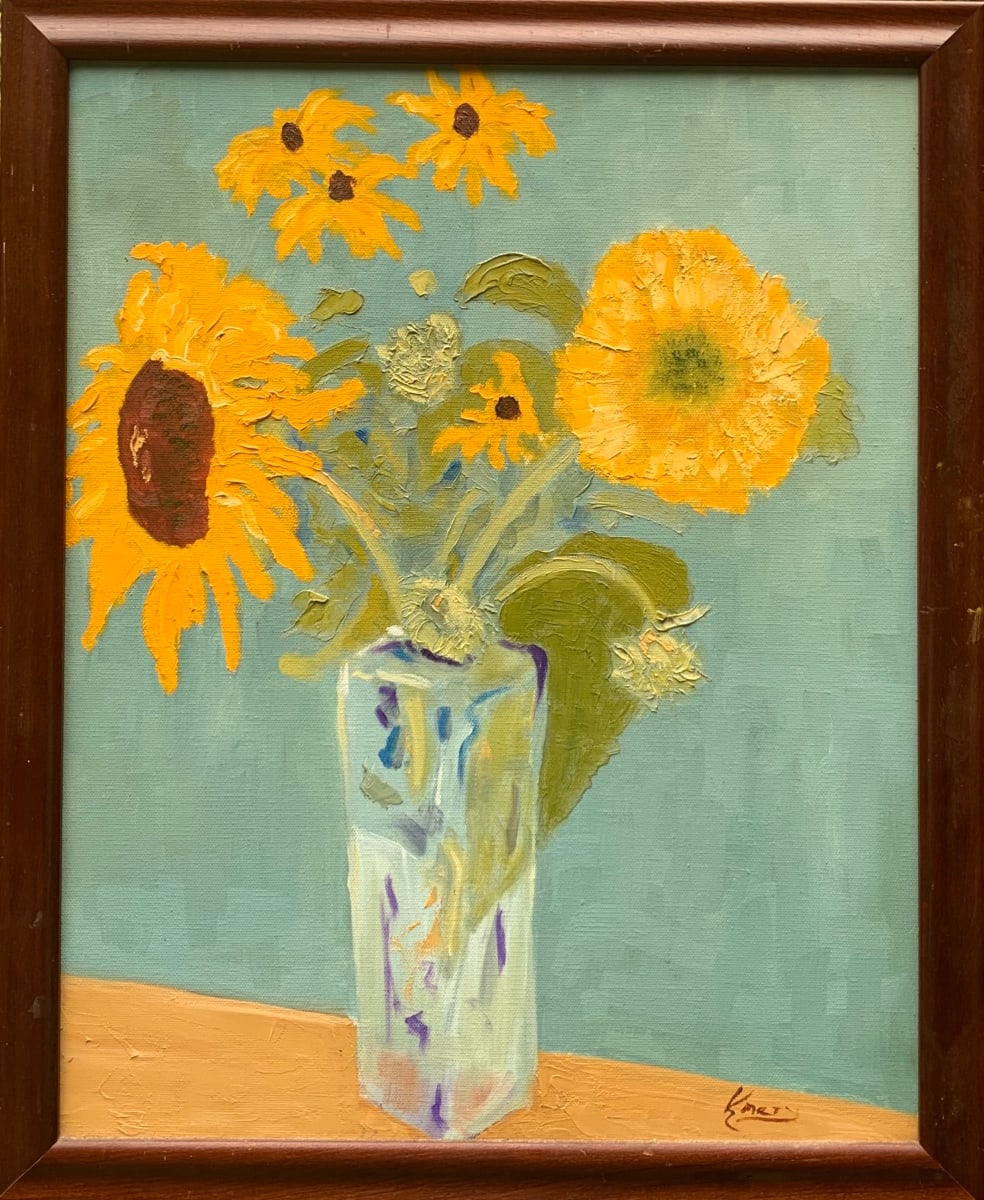 Sunflowers in a Glass Vase by Kate Emery 