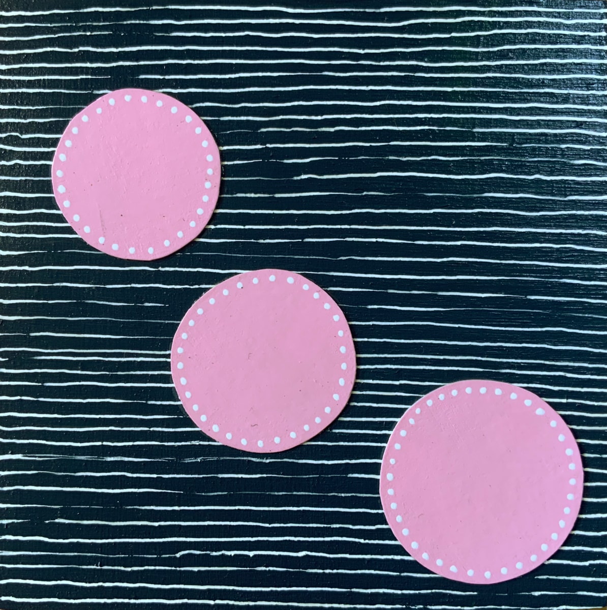 Dots 34, Navy Pattern + Pink Dots by Suzanne Gibbs  Image: Dots 34, Navy Pattern + Pink Dots | Mini Painting on Wood | Mixed Media | 4 x 4 inches