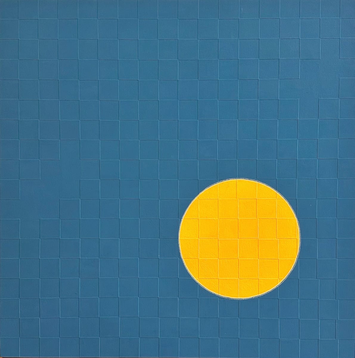Dots 67, Teal + Stitched Sun by Suzanne Gibbs  Image: Dots 67, Teal + Stitched Sun Painting