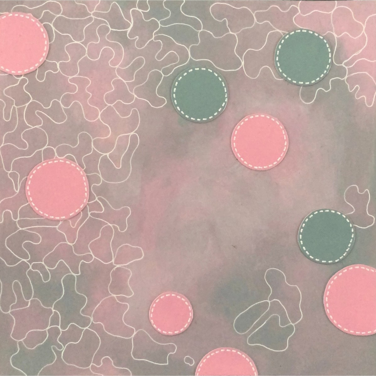 Dots 23,  Pink Moss Pattern + Pink & Green by Suzanne Gibbs 