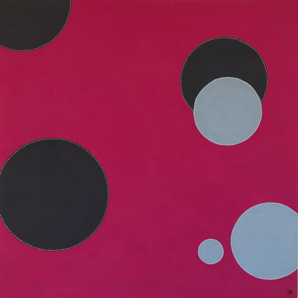 Dots 1, Magenta + 2 Blues by Suzanne Gibbs 