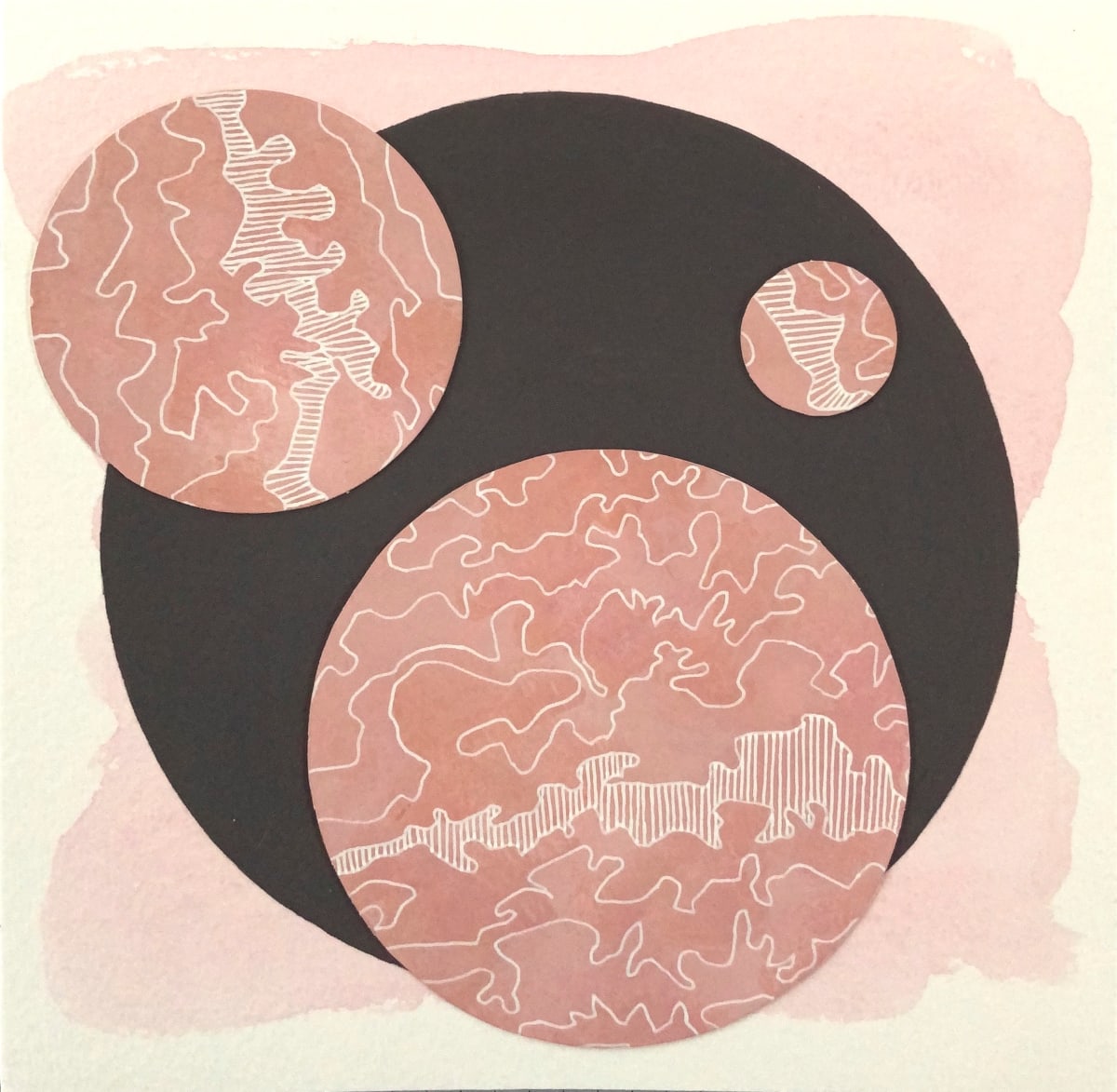 Dots 15, Pink + Patterned Salmon & Gray by Suzanne Gibbs 