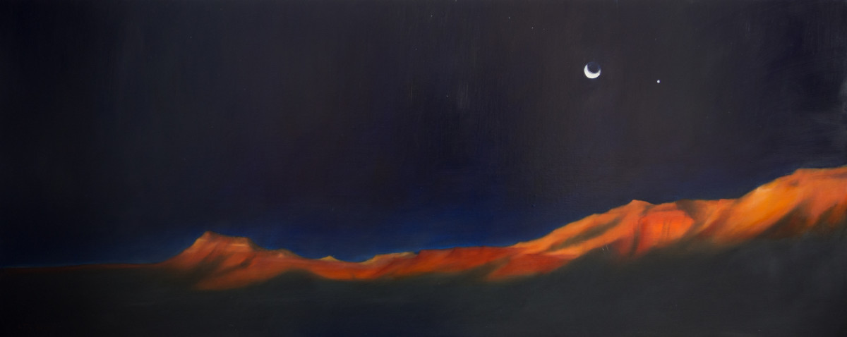 First light on the canyon, moonrise at Whitmore by Lisa McShane 