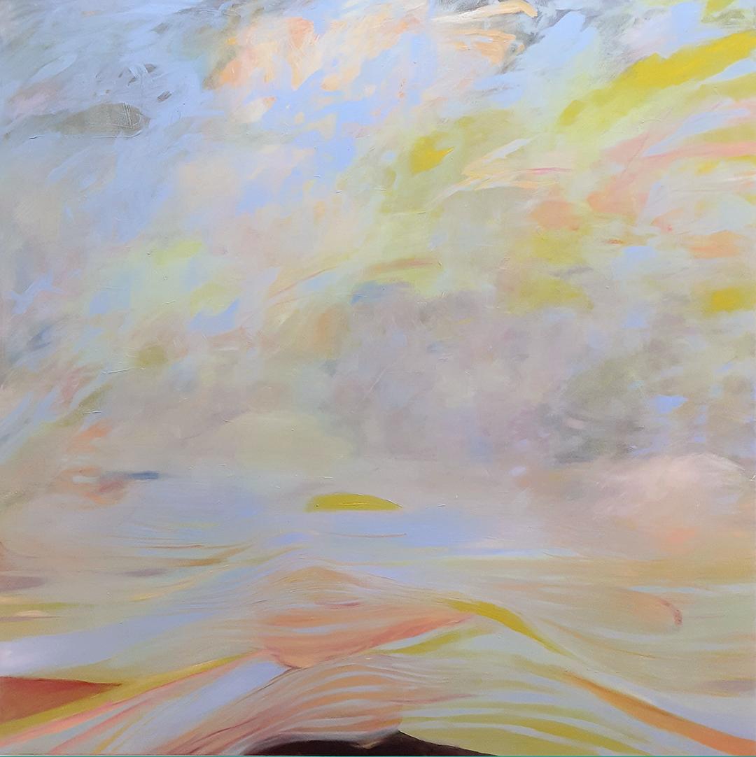 Terra Aria by Sarah Valeri  Image: Painted in daylight, this breath between air and land fluctuates in color as the light shifts. The blues, greens, pinks, and gray come to the fore in turns as the lights shifts. 

Currently on view at the Boston Psychoanalytic Society and Institute in Newton, MA through September 2026