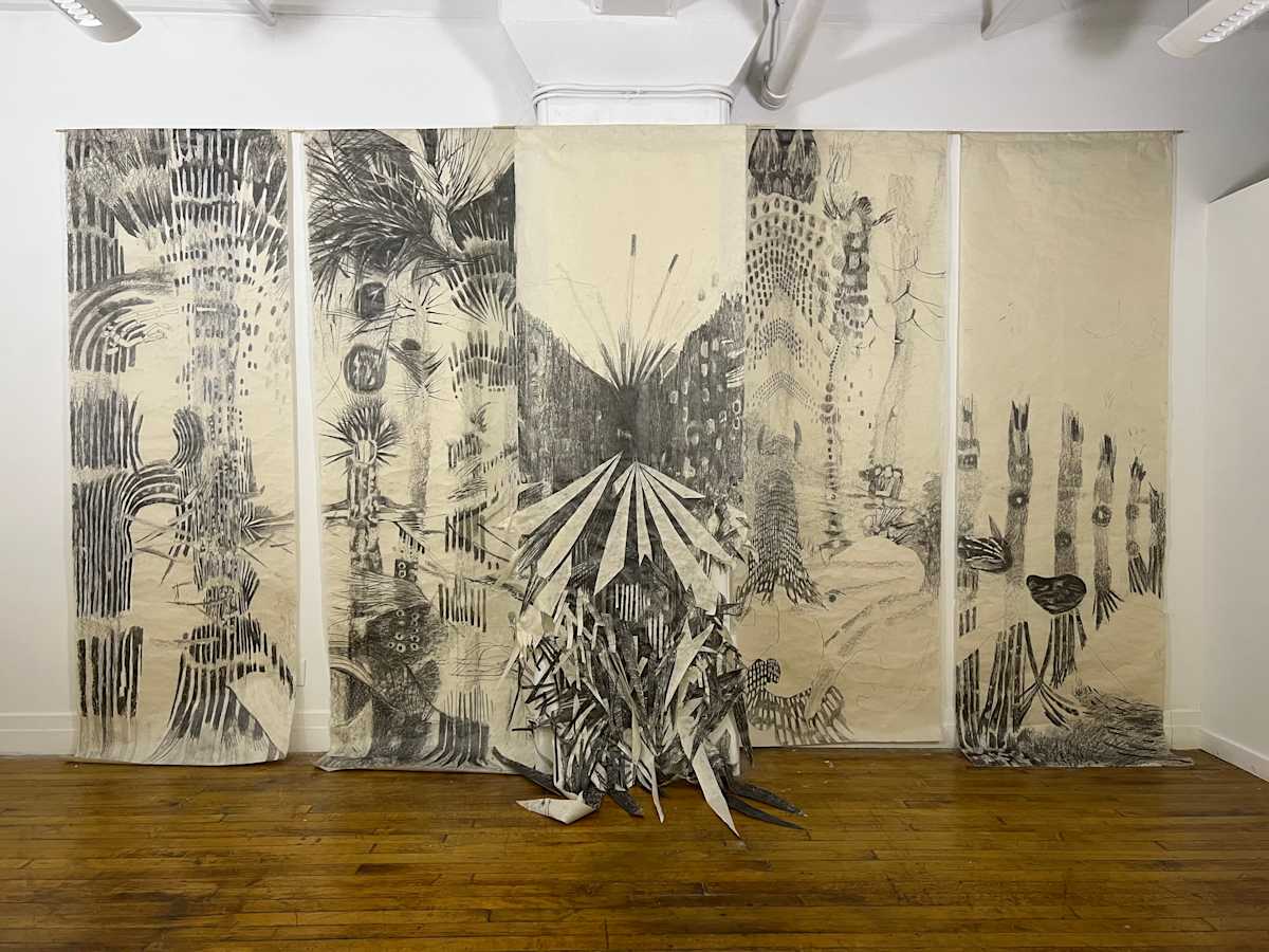 Percussive Forest by Sarah Valeri  Image: On view as part of Song in the Bone at 20 Jay St #307, Brooklyn, NY. Completed as part of my current residency at the NYSS Project Space. Studio visits are available through July. 