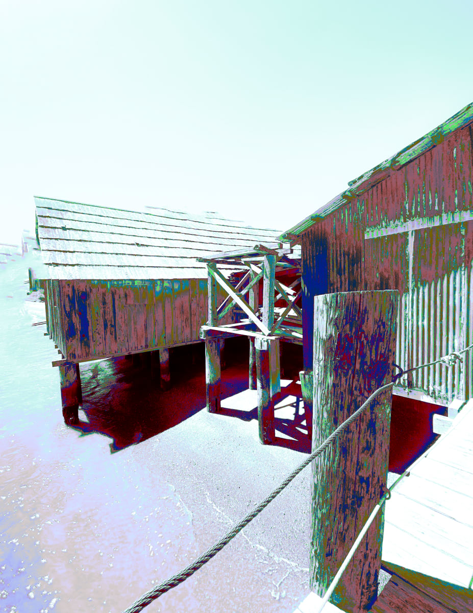 China Camp Shapes by Barbara Jacobs  Image: An abstract view of actual historic buildings at China Beach, CA.