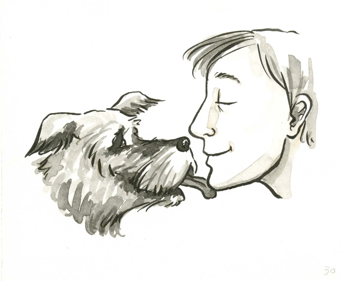 Dog Licking Pavel's Chin  Image: ©Leanne Franson, "Le Chien de Pavel"