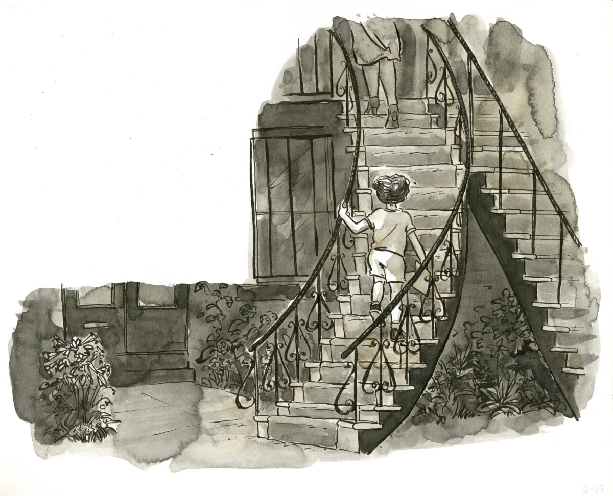 Justine Ascends Stairway  Image: ©Leanne Franson, "Le Chien de Pavel" p46-47